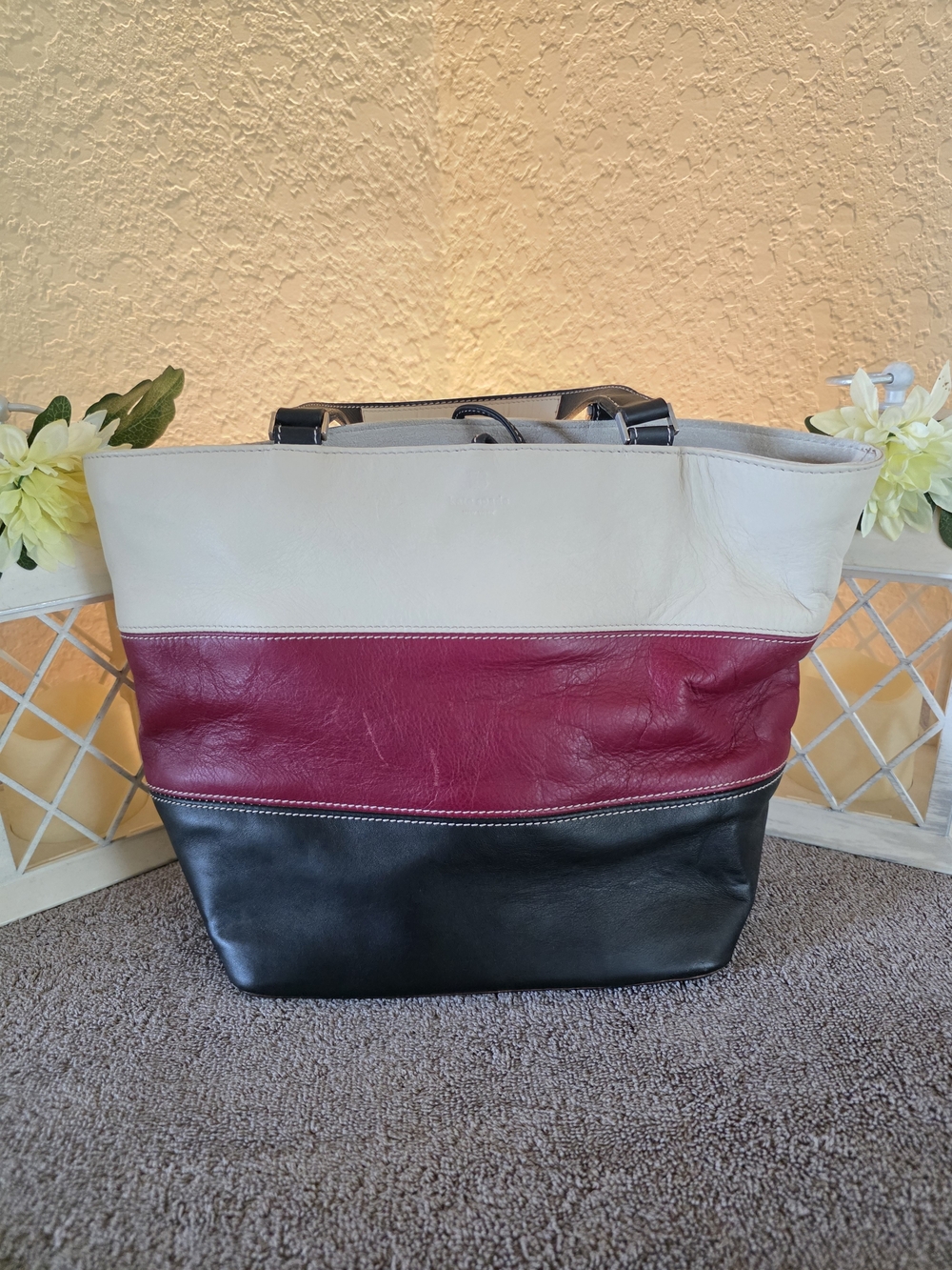 Kate Spade Leather Colorblock Tote Bag in Cream, Fuchsia & Black